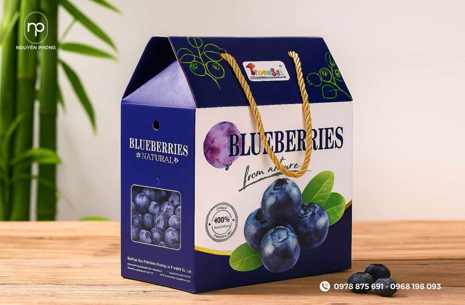 Thùng carton đựng việt quất có tay cầm